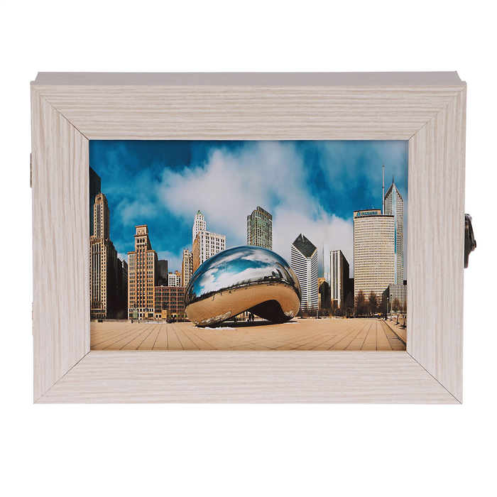 Ключница  "Капля ртути в Чикаго" молочный дуб 18х23х5 см