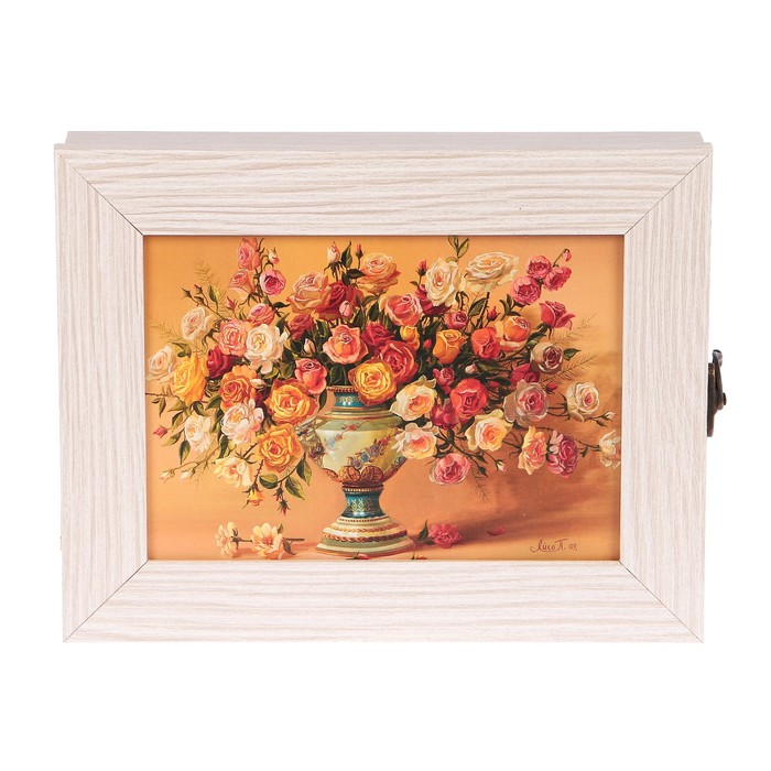 Ключница"Букет роз" молочный дуб 18х23х5 см