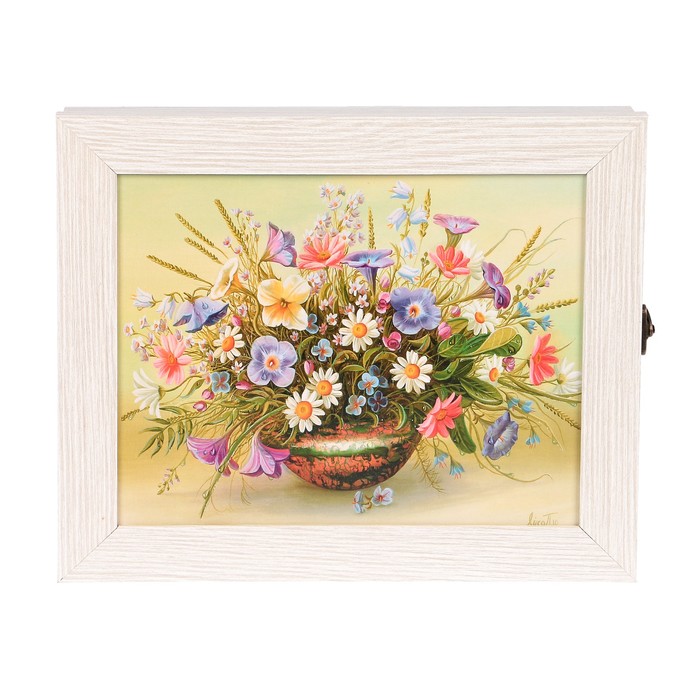 Ключница "Цветы в вазе" молочный дуб 25х30х5 см