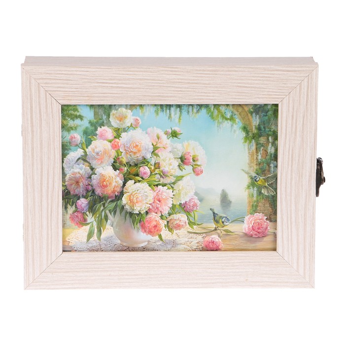 Ключница  "Цветы в саду" молочный дуб 18х23х5 см