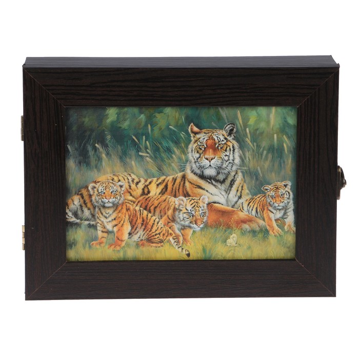 Ключница  "Тигриная семья" венге 18х23х5 см
