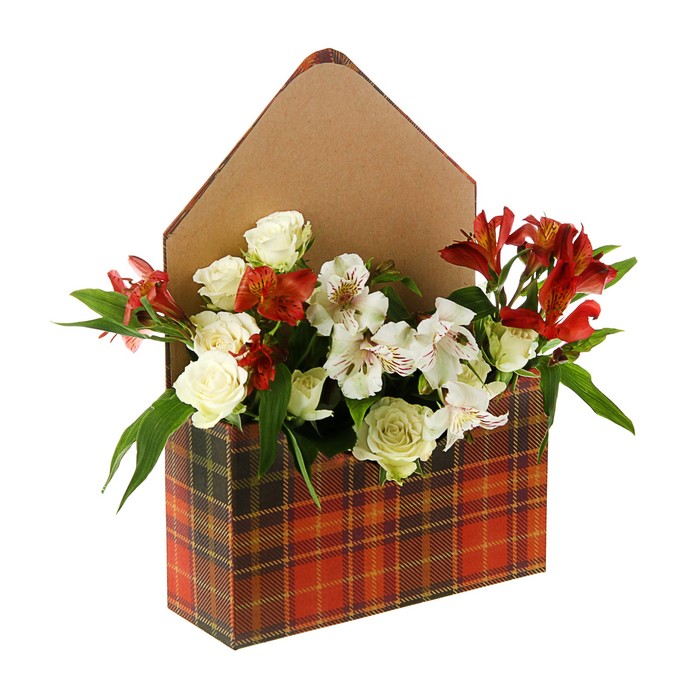 Коробка-конверт, "Шотландка красная крафт", 23 х 8 х 34 см