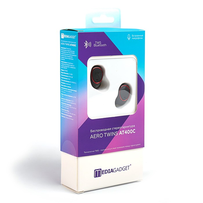 Гарнитура беспроводная MEDIAGADGET AERO TWINS AT400C, bluetooth,красная