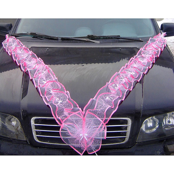 Набор лент на капот "Праздничная" (мал. бант на радиатор+2 ленты капот 1,5 м), розовый