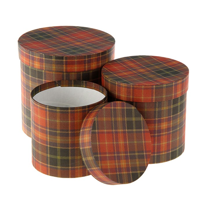 Набор коробок 3в1 "Шотландка красная крафт", 20 х 20 х 20 - 15 х 15 х 15 см