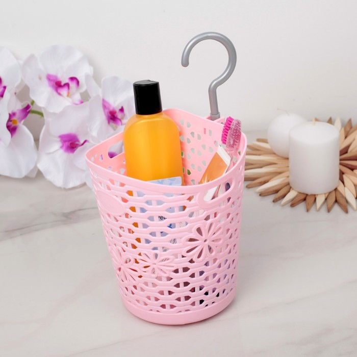 Корзина для хранения с крючком 15,5х15х26,8 см "Цветы", цвет МИКС