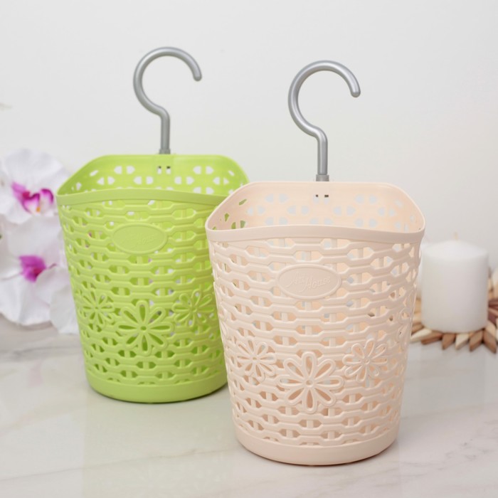 Корзина для хранения с крючком 15,5х15х26,8 см "Цветы", цвет МИКС