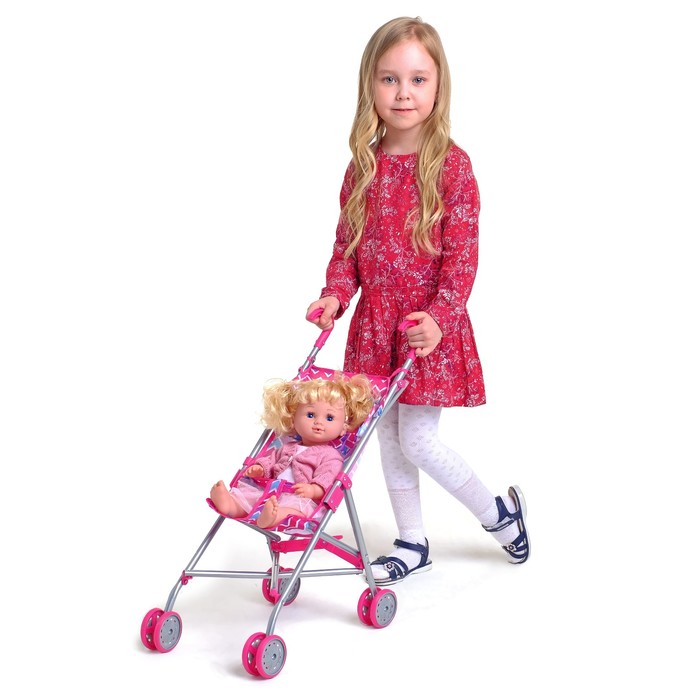 Коляска-трость для кукол с крышей, металлический каркас