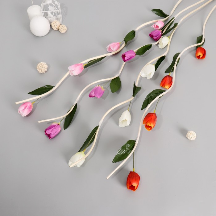 Декор ветка лоза "Весенние тюльпаны" 130 см (фасовка 5 шт, цена за 1шт) микс