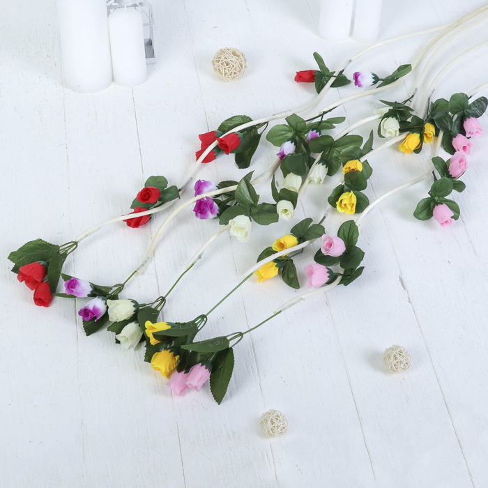 Декор ветка лоза "Розочки с листьями" 130 см (цена за штуку) микс