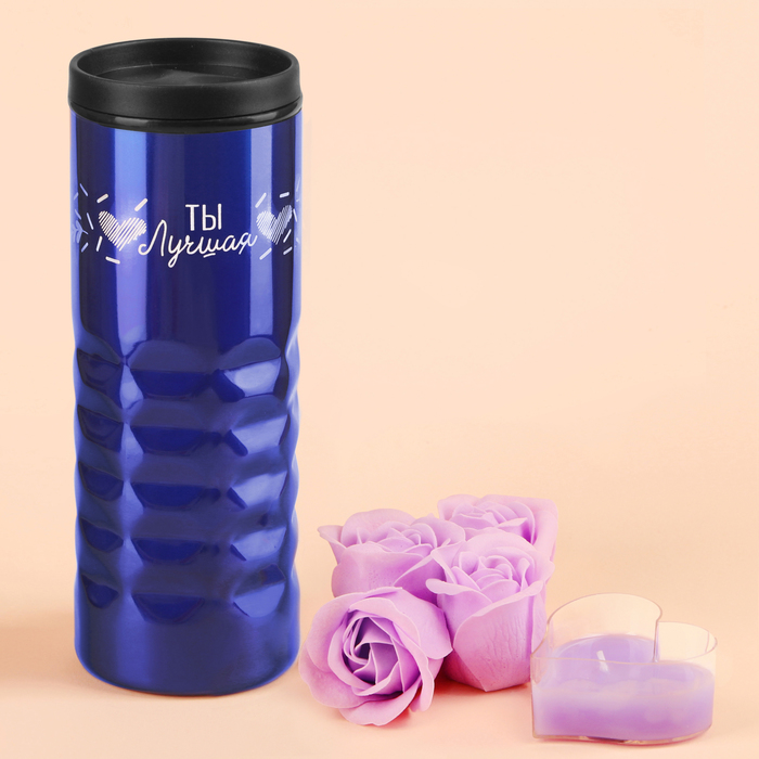 Набор "8 Марта. Пионы": термостакан 550 мл, мыльные лепестки, свеча