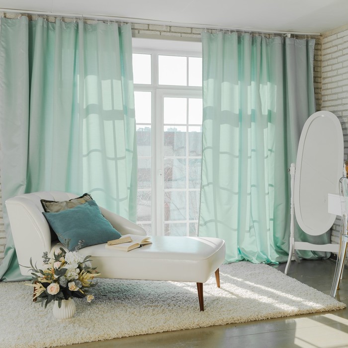 Штора портьерная "Этель" 130х280 см Дамаск BLUE CLOUD SOLID, 100% п/э