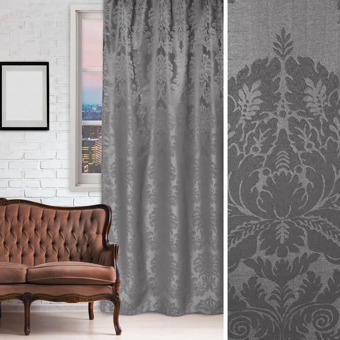 Штора портьерная "Этель" 220х280 см Дамаск PEWTER,100% п/э