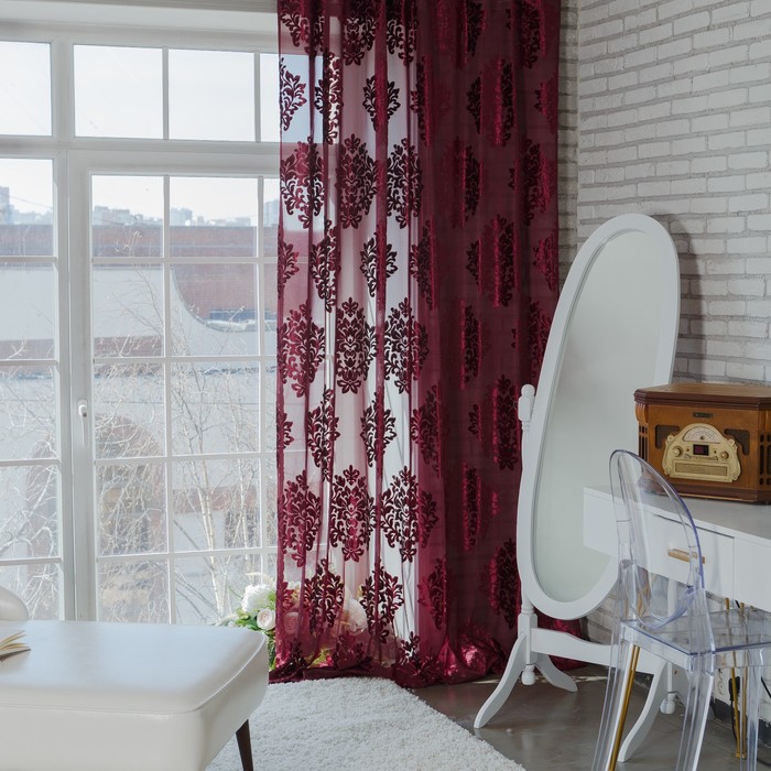 Штора тюлевая сетка с бархатом "Этель" 170х265 см Ренессанс Вишнёвый сад, 100% п/э