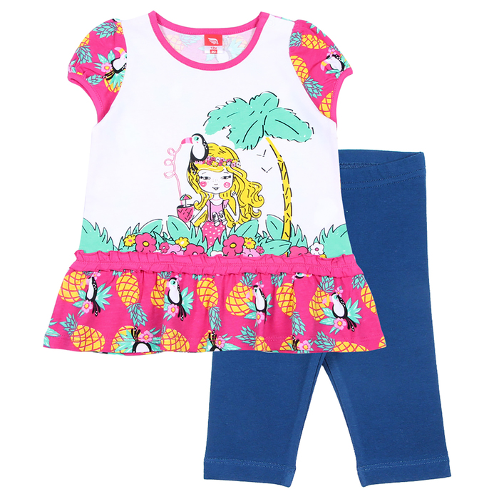 Комплект для девочки (платье-туника, бриджи), рост 98 см, цвет тёмно-синий