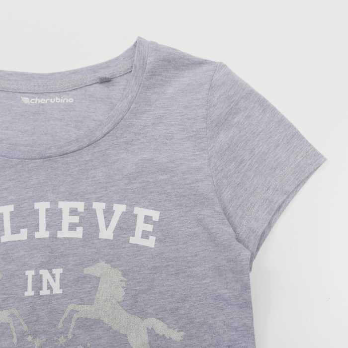 Комплект для девочки (футболка,шорты), рост 158 см, цвет серый меланж