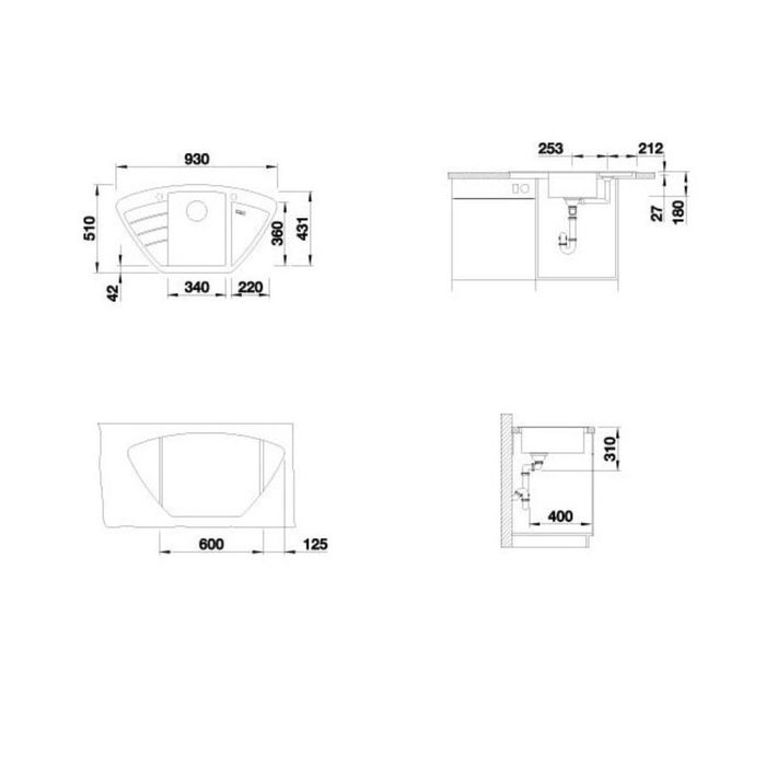 Мойка кухонная BLANCO ZIA 9E SILGRANIT, алюметаллик