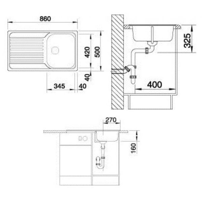 Мойка кухонная BLANCO TIPO 45 S, нержавеющая сталь, матовая