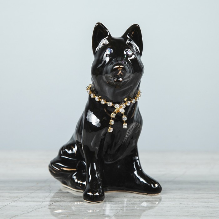 Сувенир "Собака Овчарка мини цепочка стразы (60) (шт)  глянец чёрный