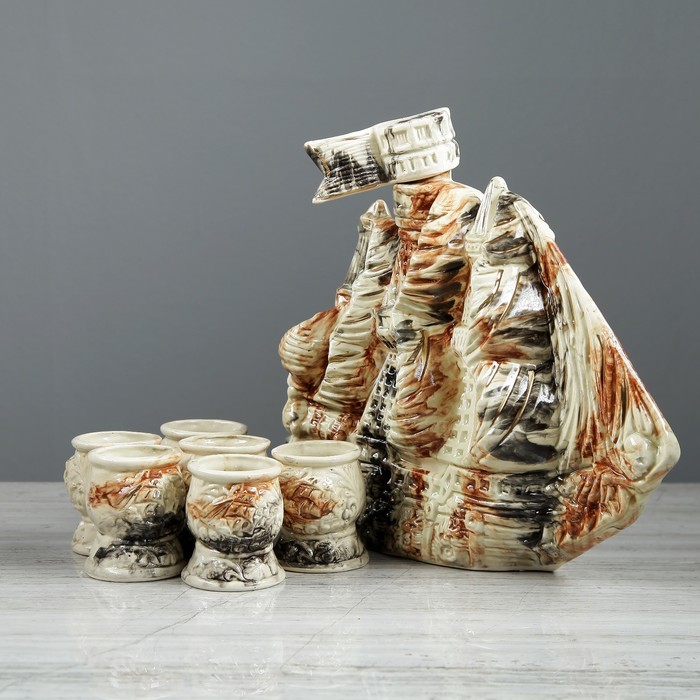 Коньячный набор "Корабль призрак" 1,5 л, мрамор, 7 предметов