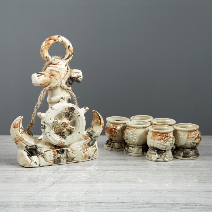 Коньячный набор "Якорь адмирал" мрамор, 7 предметов