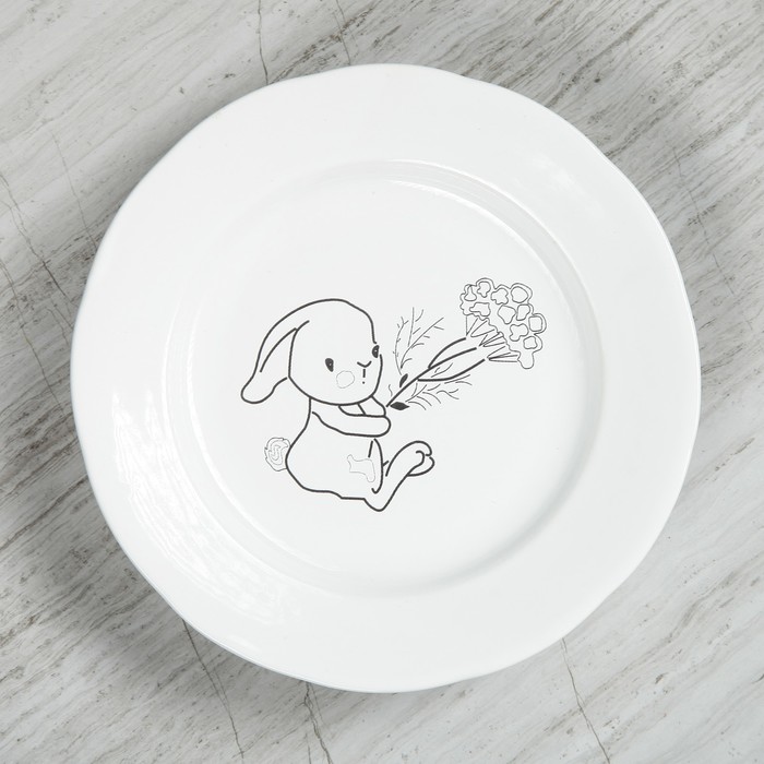 Тарелка "Зайчик с цветами"