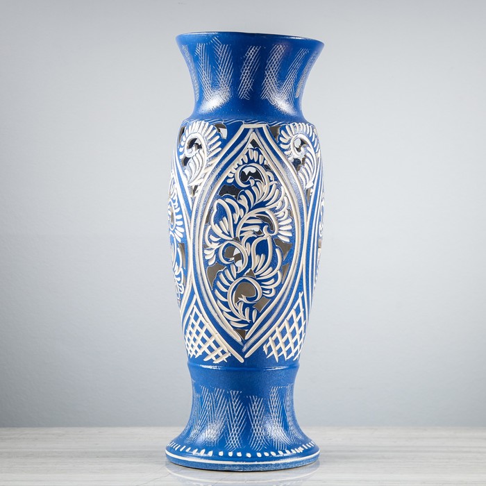 Ваза напольная "Венеция" резка, синяя  микс