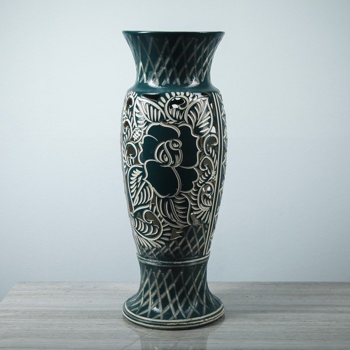 Ваза напольная "Венеция" резка, лепка, зелёная