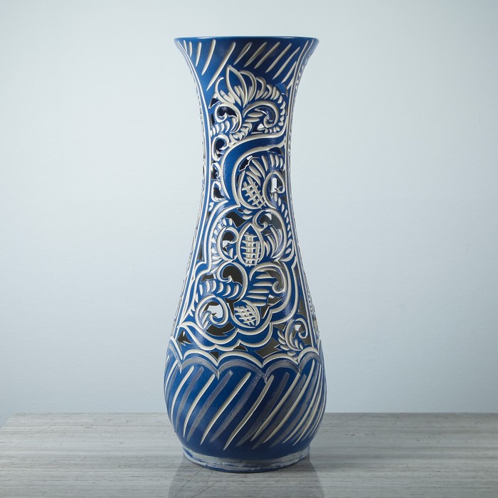 Ваза напольная "Осень" резка, синяя