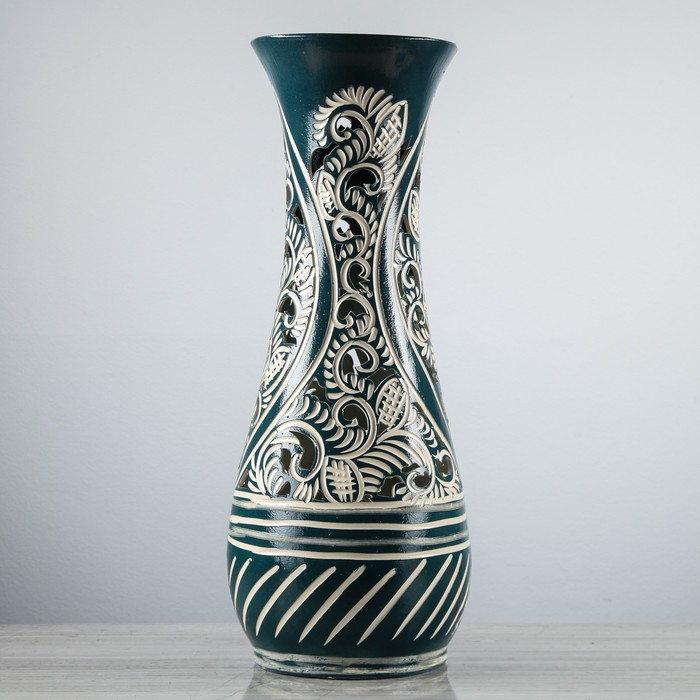 Ваза напольная "Осень" резка, зелёная  микс