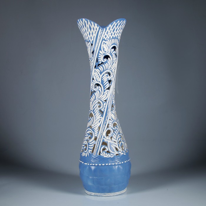 Ваза напольная "Тюльпан" резка, синяя