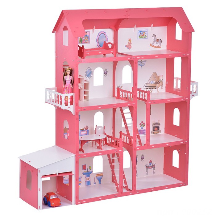 Дом для кукол "Коттедж Александра", бело-красный, с мебелью