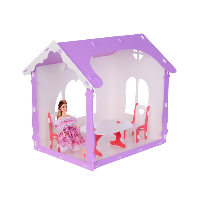Домик для кукол "Летний дом Вероника", бело-сиреневый, с мебелью