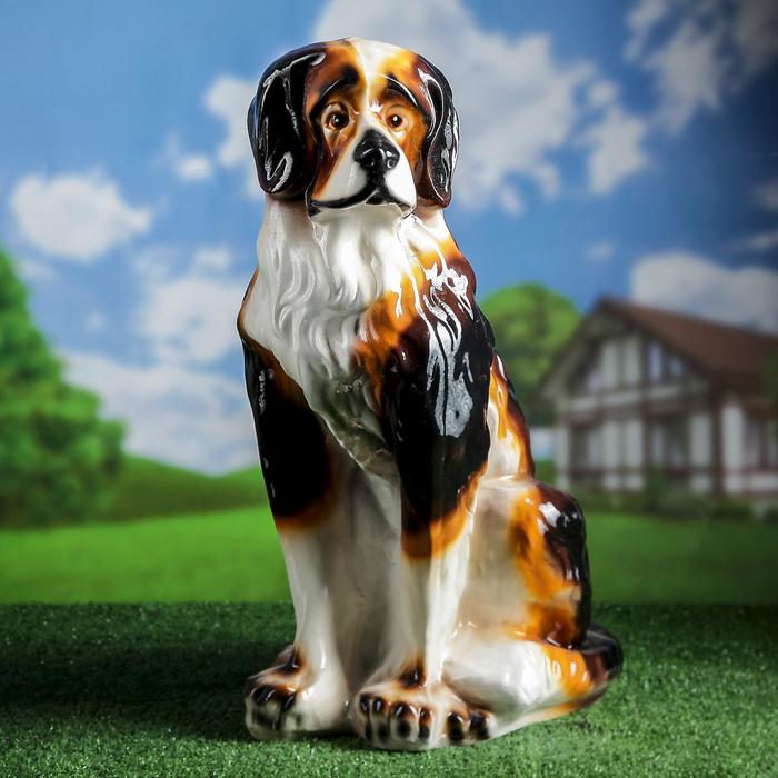 Садовая фигура "Собака Бетховен" глянец бело-коричнево-черный