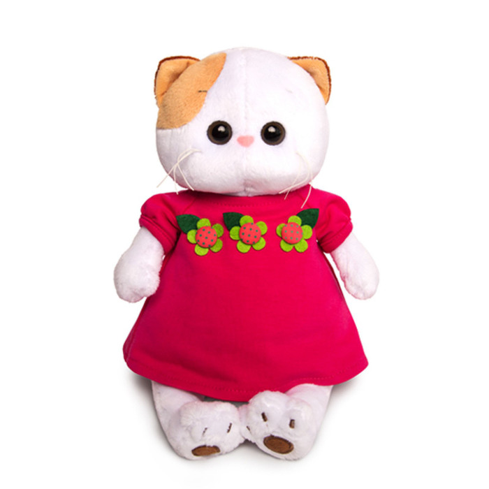 Мягкая игрушка "Кошечка Ли-Ли" в малиновом платье с цветочками, 24 см