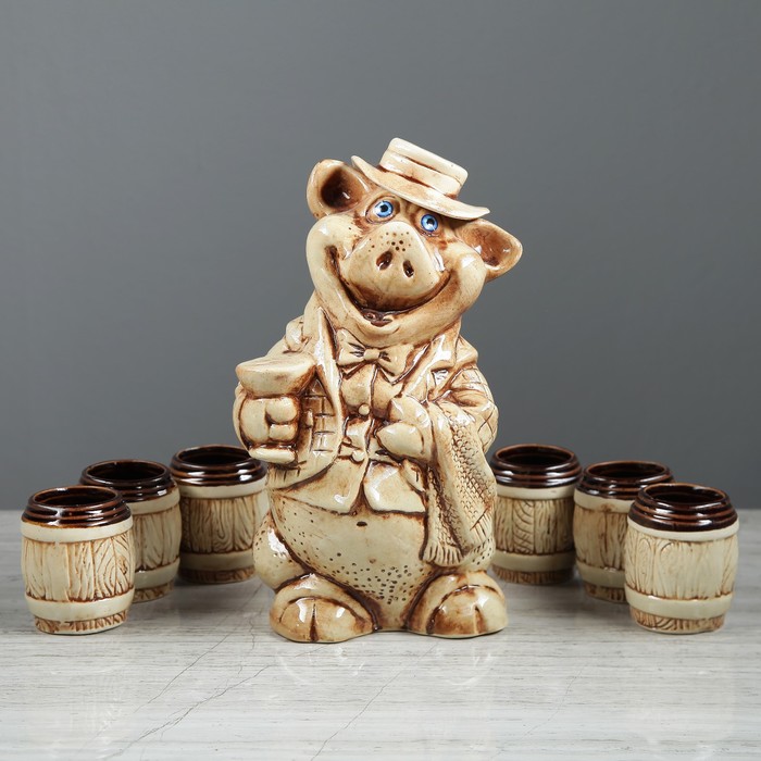 Набор винный "Свин-джентльмен" глазурь, 7 предметов