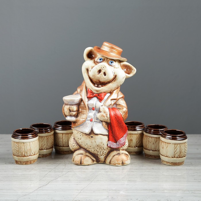 Набор винный "Свин-джентльмен" цветной, 7 предметов