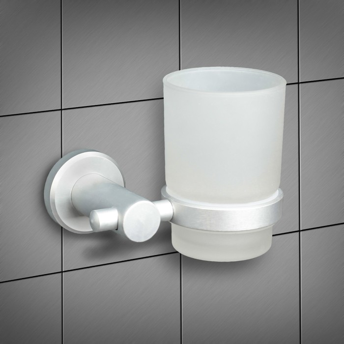 Стакан настенный стеклянный 12х7х9 см, алюминий, цвет серебро матовый