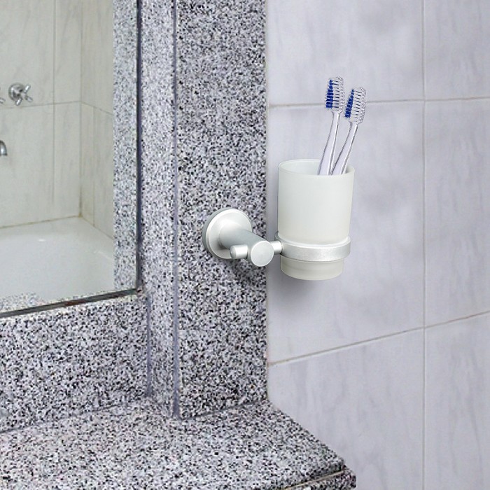 Стакан настенный стеклянный 12х7х9 см, алюминий, цвет серебро матовый