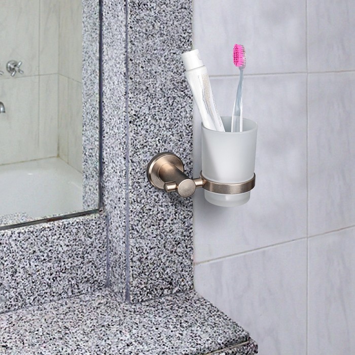 Стакан настенный стеклянный 12х7х9 см, алюминий, цвет бронза