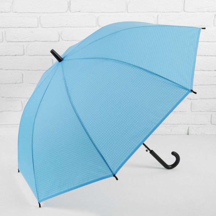 Зонт-трость "Клетка мелкая", полуавтоматический, R=46см, цвет голубой