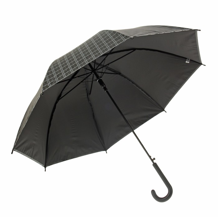Зонт-трость "Клетка крупная", полуавтоматический, R=46см, цвет чёрный/серый