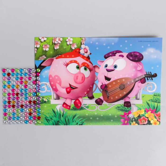 Игры в дорогу СМЕШАРИКИ "Друзья: Нюша, Крош и Бараш!" + лист страз, карандаши 6 шт.