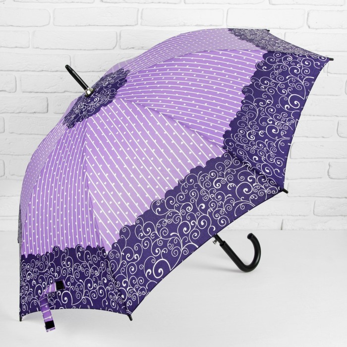 Зонт-трость "Завитушки", полуавтоматический, R=52см, цвет фиолетовый/чёрный