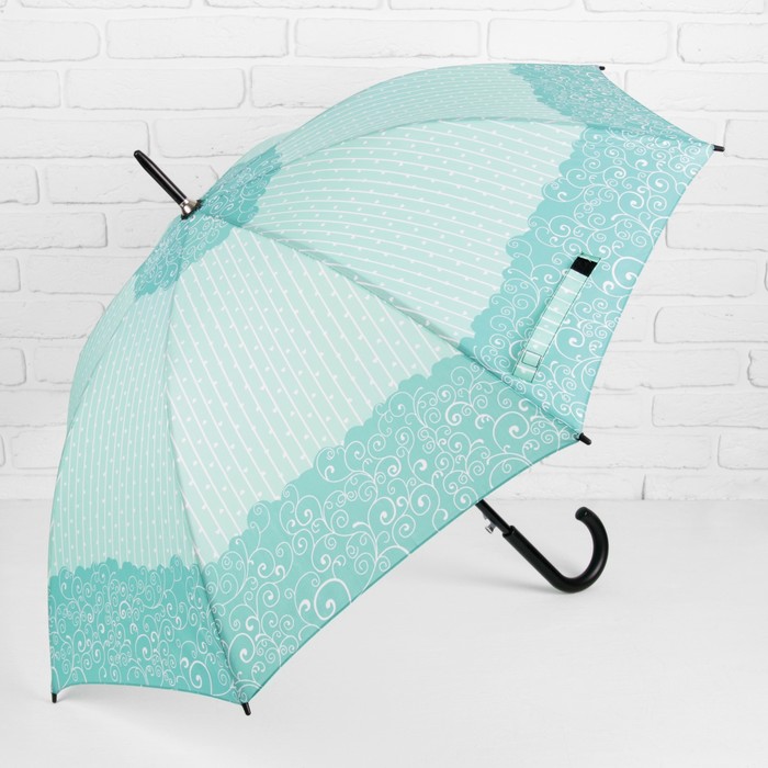 Зонт-трость "Завитушки", полуавтоматический, R=52см, цвет салатовый/зелёный