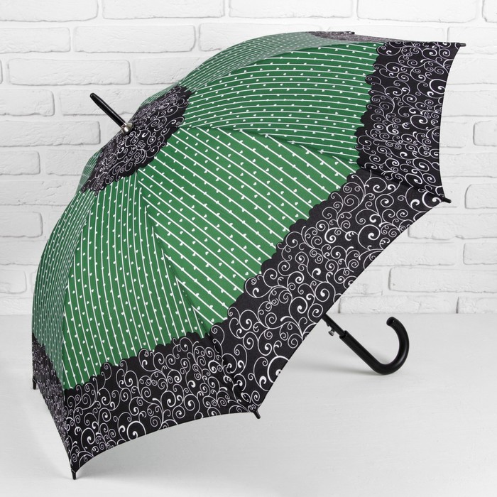 Зонт-трость "Завитушки", полуавтоматический, R=52см, цвет зелёный