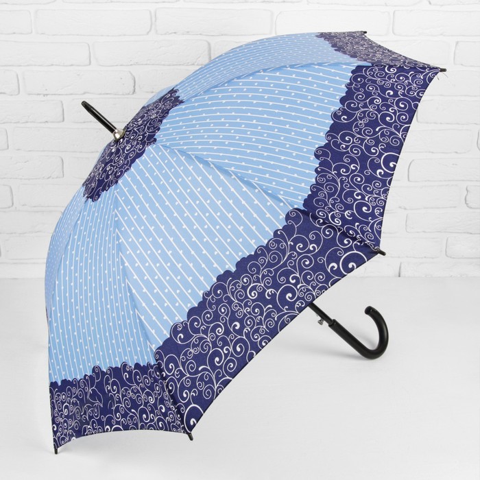 Зонт-трость "Завитушки", полуавтоматический, R=52см, цвет голубой/синий