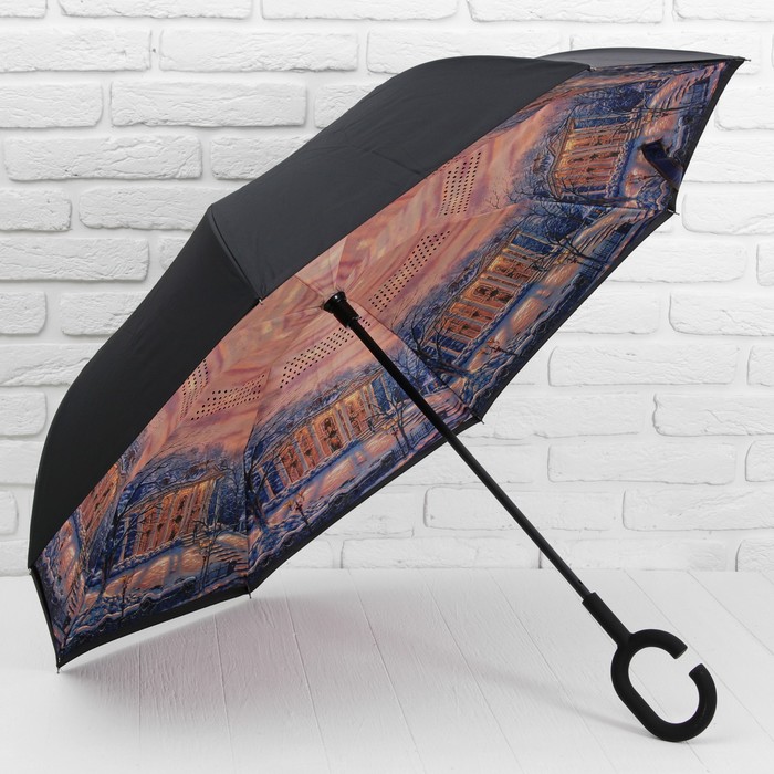 Зонт наоборот "Морозное утро", механический, R=58см, цвет чёрный