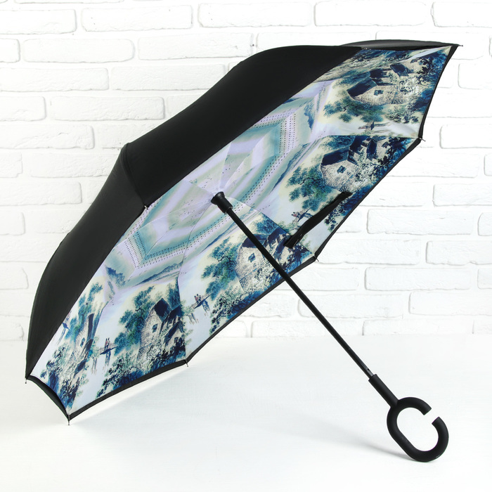 Зонт наоборот "Летний день", механический, R=58см, цвет чёрный
