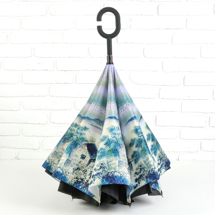 Зонт наоборот "Летний день", механический, R=58см, цвет чёрный